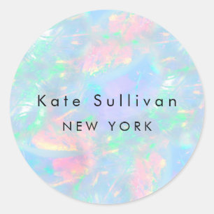 faux holographic opal design classic round sticker