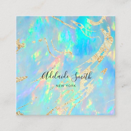 FAUX holographic opal gemstone Square Business Card