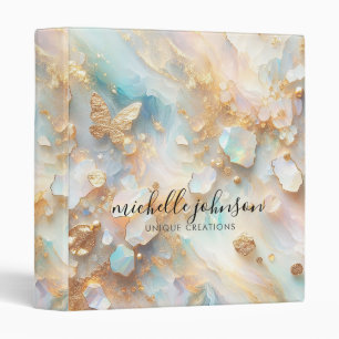 Faux Holographic Opal Moonstone Gold Butterfly 3 Ring Binder