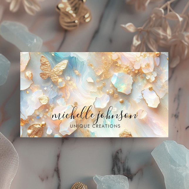 Faux Holographic Opal Moonstone Gold Butterfly Business Card (Creator Uploaded)