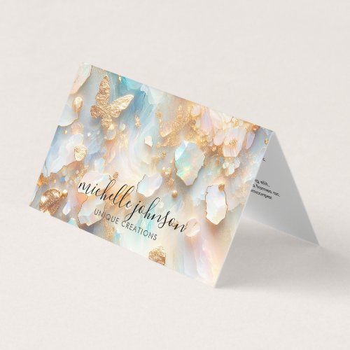 Faux Holographic Opal Moonstone Gold Butterfly Business Card