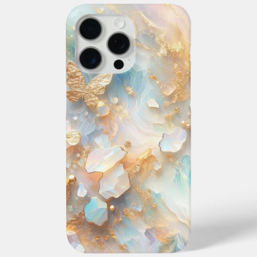 Faux Holographic Opal Moonstone Gold Butterfly iPhone 15 Pro Max Case