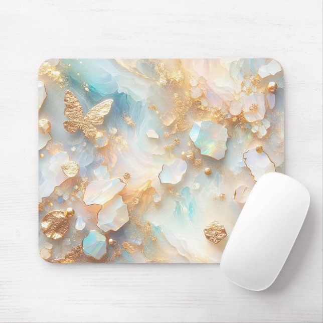 Faux Holographic Opal Moonstone Gold Butterfly Mouse Pad (With Mouse)