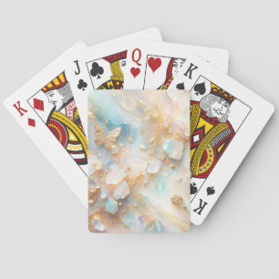 Faux Holographic Opal Moonstone Gold Butterfly Poker Cards