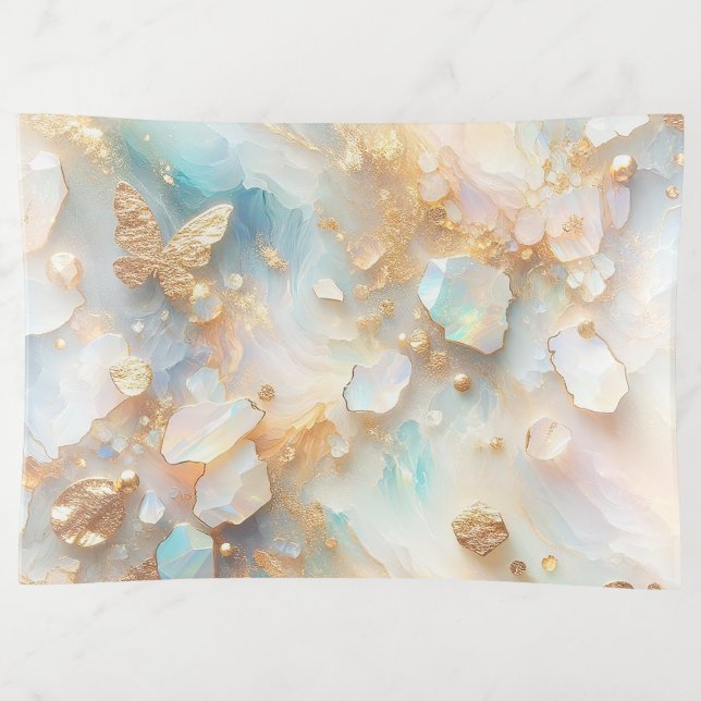 Faux Holographic Opal Moonstone Gold Butterfly Trinket Tray (Front)