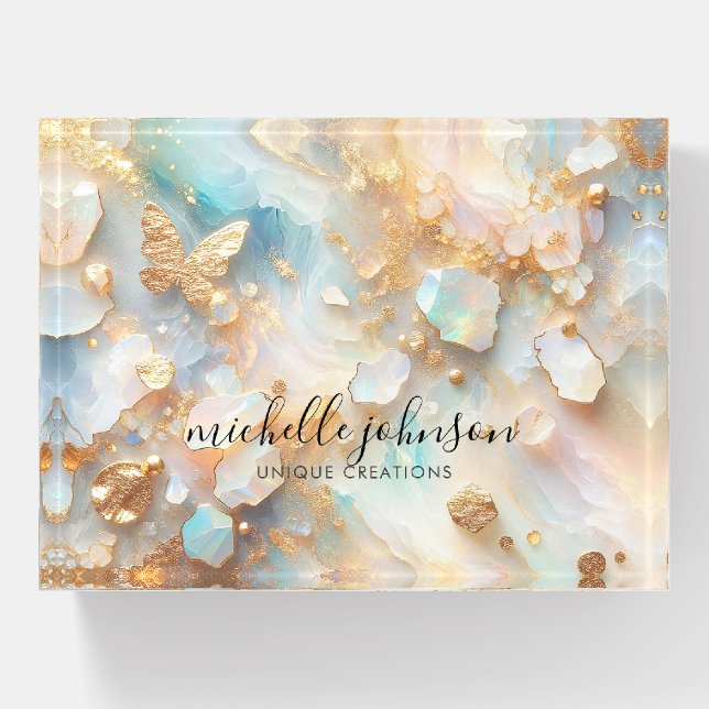 Faux Holographic Opal Moonstone Personalized Paperweight (Front)