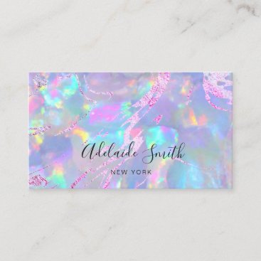 faux holographic opal photo business card