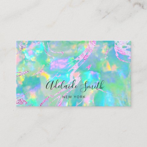 FAUX holographic opal pink green Business Card