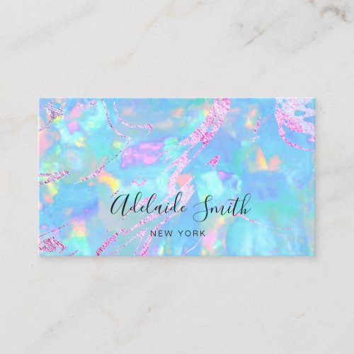 FAUX holographic opal pink turquoise Business Card