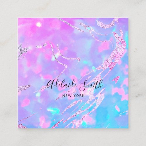 FAUX holographic opal purple gemstone Square Business Card