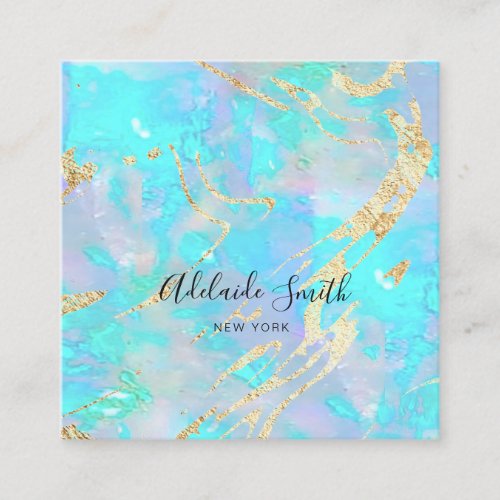 FAUX holographic opal Square Business Card