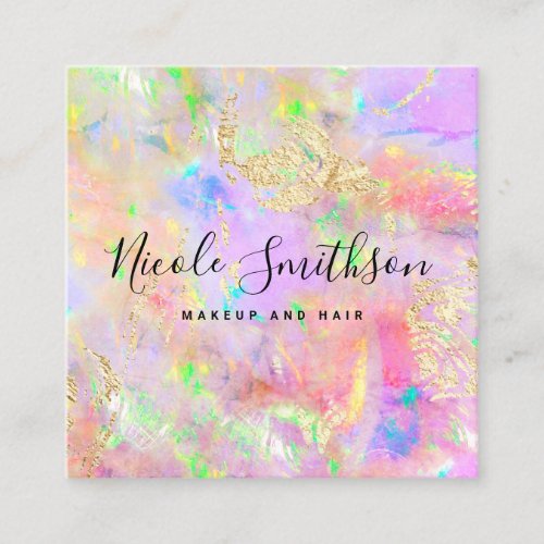 faux holographic opal square business card
