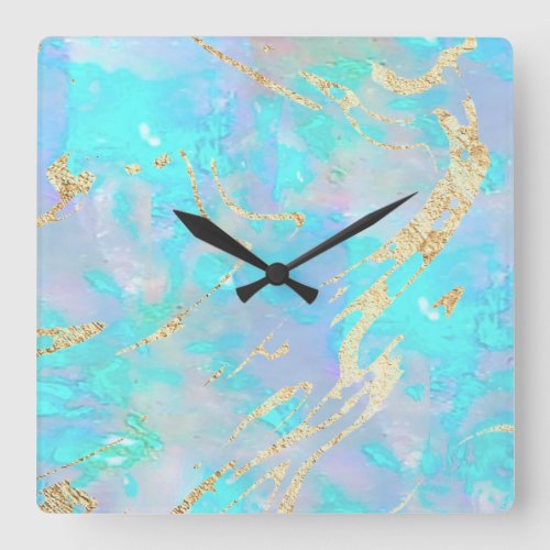 FAUX holographic opal Square Wall Clock