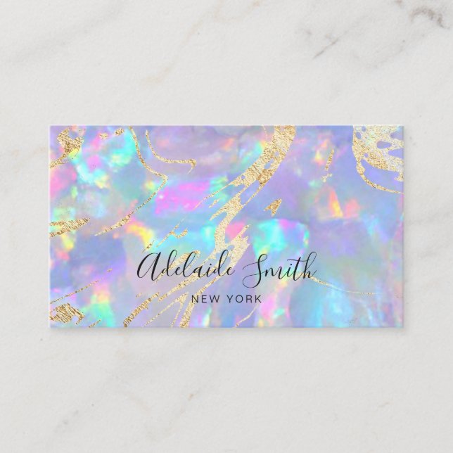 faux holographic opal stone business card