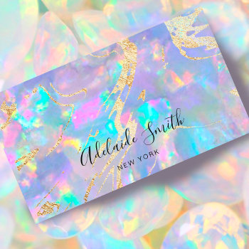 Faux Holographic Opal Stone Business Card by holyart at Zazzle