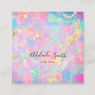 FAUX holographic opal stone Square Business Card