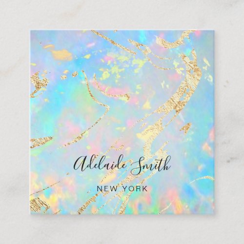 FAUX holographic opal stone texture background Square Business Card