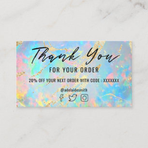 FAUX holographic opal stone thank you Business Card