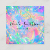faux holographic pastel opal square business card (Front)