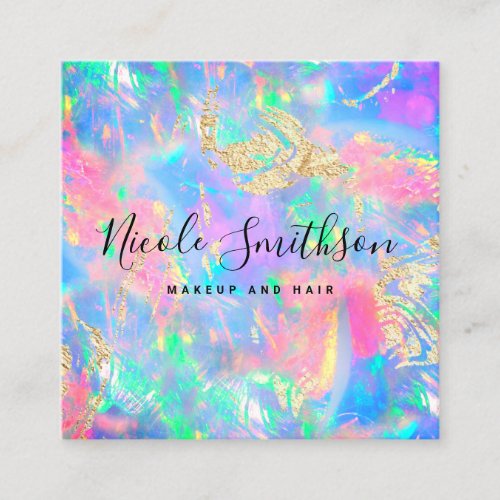 faux holographic pastel opal square business card