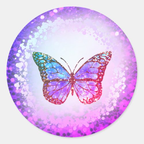 faux holographic purple butterfly logo classic round sticker
