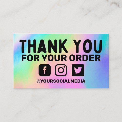 Faux Holographic Rainbow Business Thank You Custom Business Card