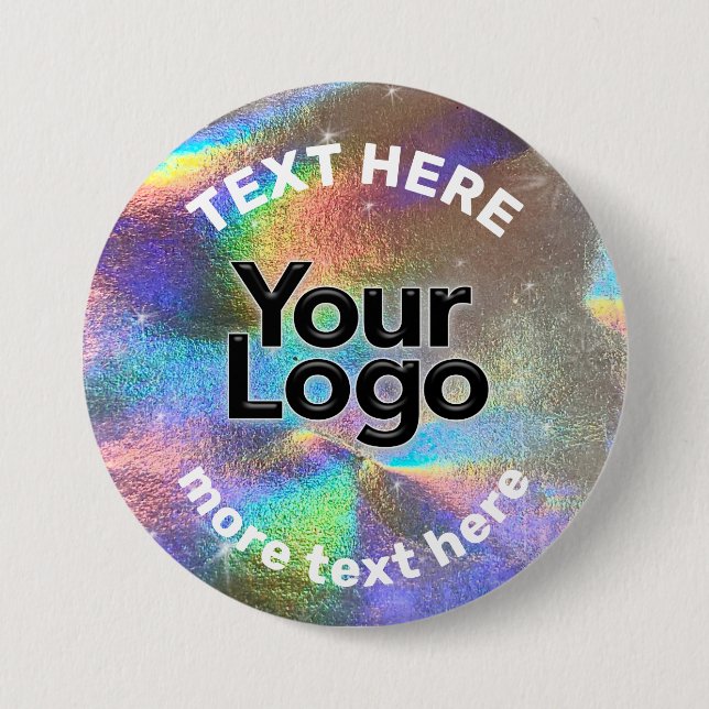 Faux Holographic Rainbow Glitter Business Logo DIY Button (Front)