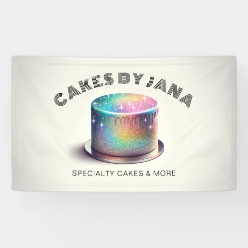 Faux Holographic Rainbow Glitter Cake Bakery Banner