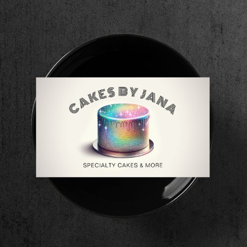 Faux Holographic Rainbow Glitter Cake Bakery Business Card