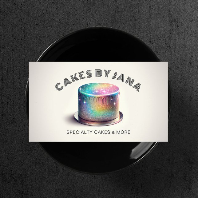 Faux Holographic Rainbow Glitter Cake Bakery Business Card (Creator Uploaded)