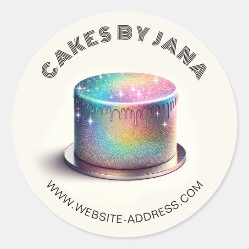 Faux Holographic Rainbow Glitter Cake Bakery Classic Round Sticker