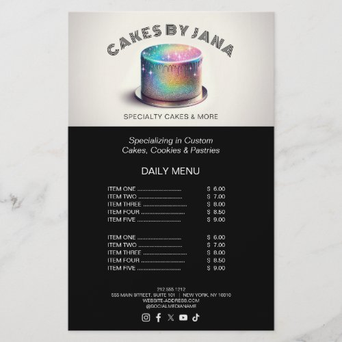 Faux Holographic Rainbow Glitter Cake Bakery Flyer