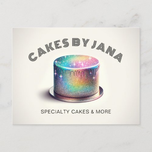 Faux Holographic Rainbow Glitter Cake Bakery Postcard