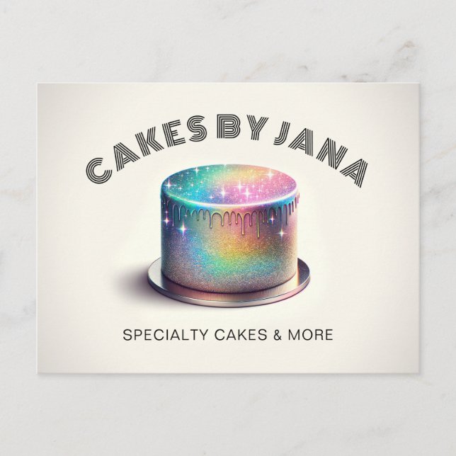 Faux Holographic Rainbow Glitter Cake Bakery Postcard (Front)