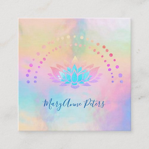 FAUX holographic rainbow pastel colors lotus Square Business Card