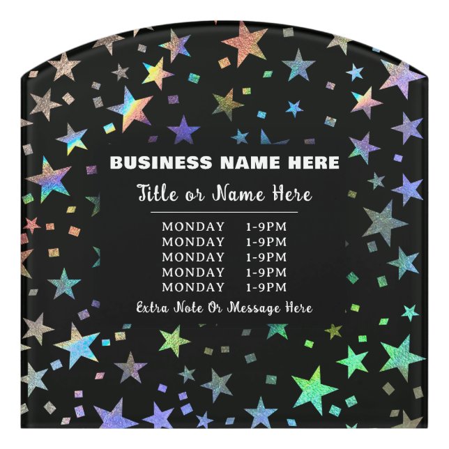 Faux Holographic Rainbow Stars Magic Office Hours Door Sign (Contour Front)