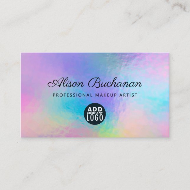 Faux Holographic Script Modern Makeup Artist Business Card (Front)