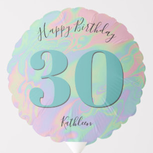 Faux Holographic Script Rainbow Pastel Birthday Balloon