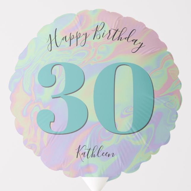 Faux Holographic Script Rainbow Pastel Birthday Balloon (Front)