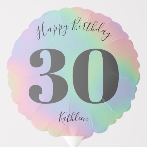 Faux Holographic Script Rainbow Pastel Birthday Balloon