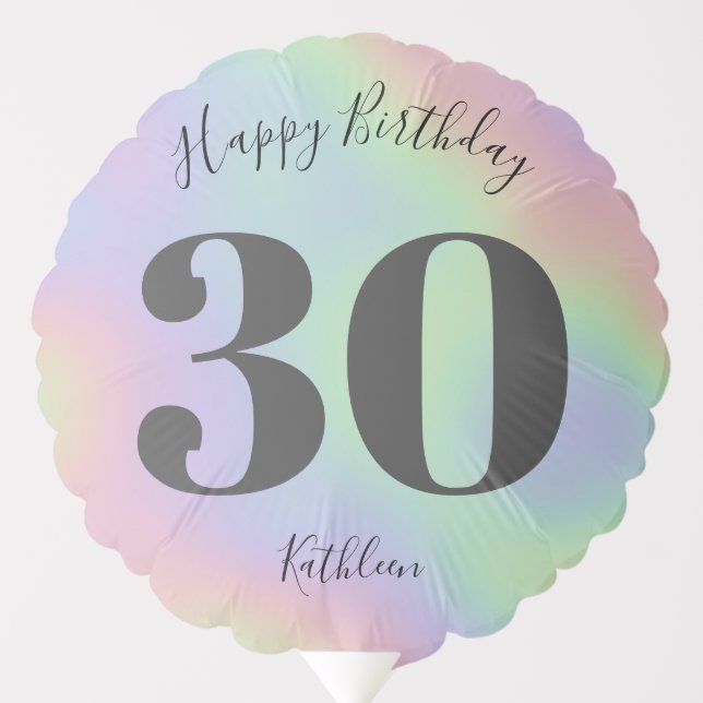 Faux Holographic Script Rainbow Pastel Birthday Balloon (Front)