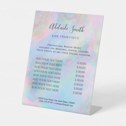 FAUX holographic style price list Pedestal Sign