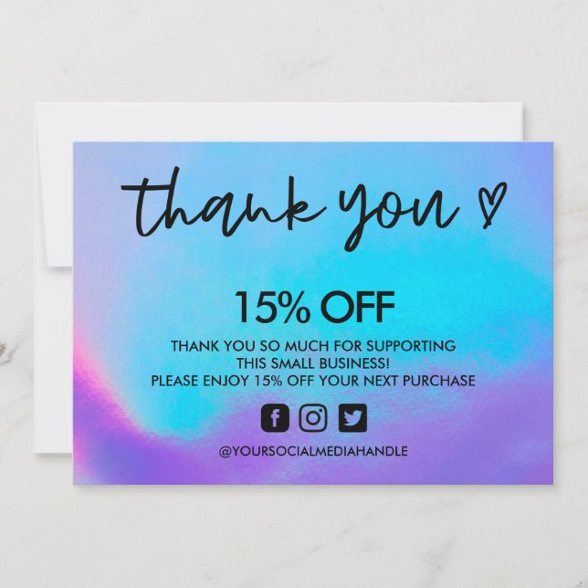 Faux Holographic Thank You Heart Invitation (Front)