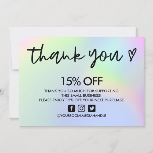 Faux Holographic Thank You Heart Media Insert Invitation