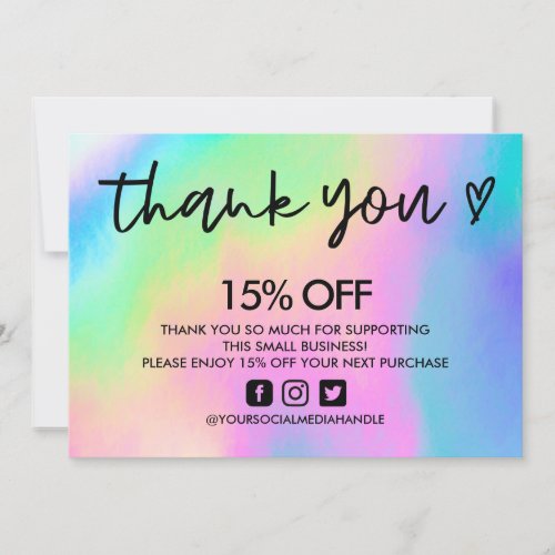 Faux Holographic Thank You Heart Media Insert Invitation