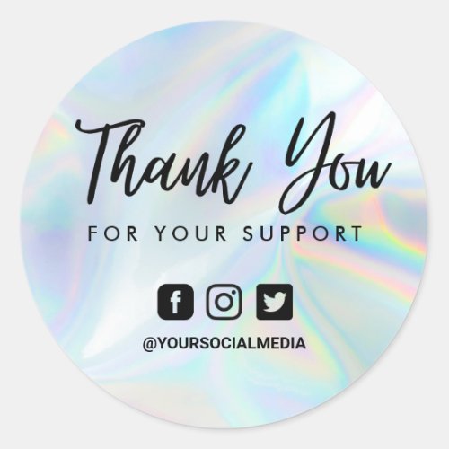 Faux Holographic Thank You Social Media Classic Round Sticker