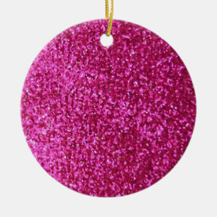 Faux Hot Pink Glitter Ceramic Ornament