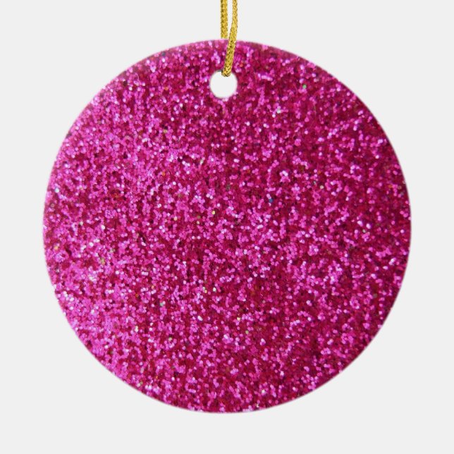 Faux Hot Pink Glitter Ceramic Ornament (Front)