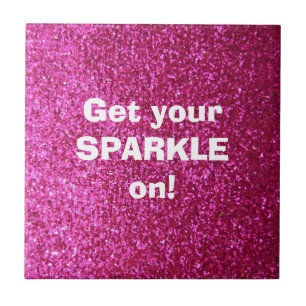 Faux Hot Pink Glitter Ceramic Tile