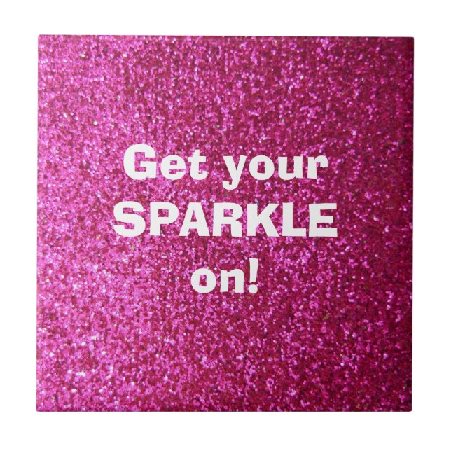 Faux Hot Pink Glitter Ceramic Tile (Front)